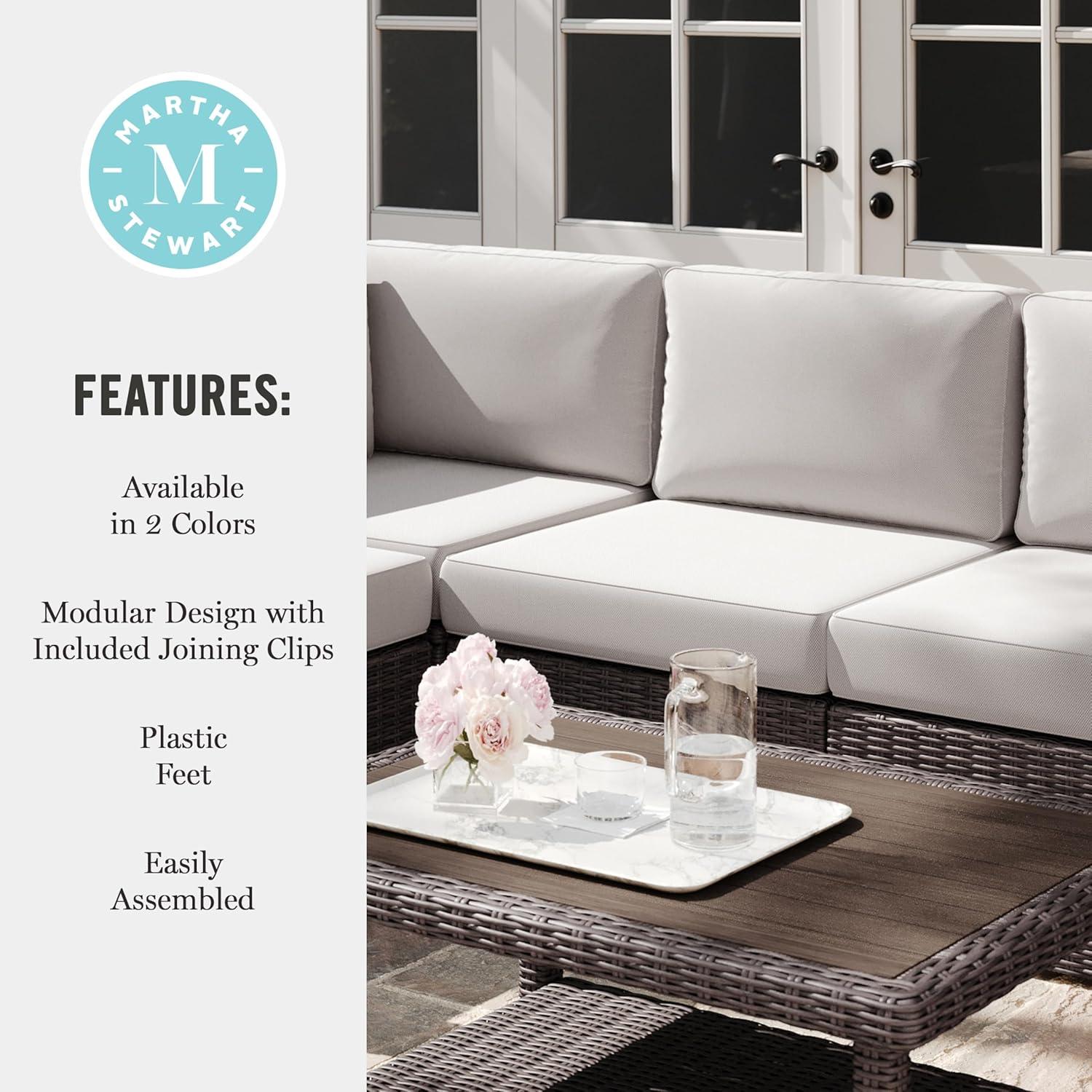 imageMartha Stewart Bedford IndoorOutdoor Modular Patio Sectional Sofa Center Seat with Rattan Wicker Finish in Gray with Gray AllWeather CushionsTan CushionsBrown Frame