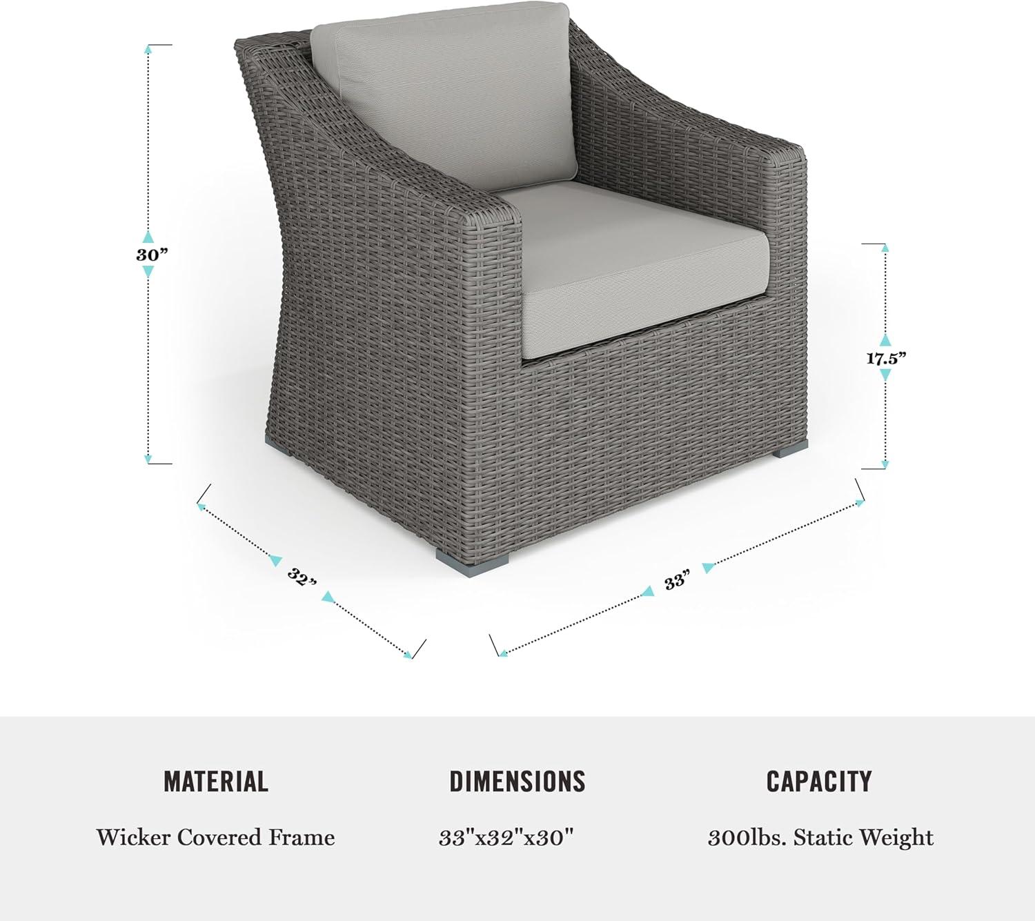 imageMartha Stewart Bedford IndoorOutdoor Patio Accent Chair with Rattan Wicker Finish in Brown with Tan AllWeather CushionsGray CushionsGray Frame