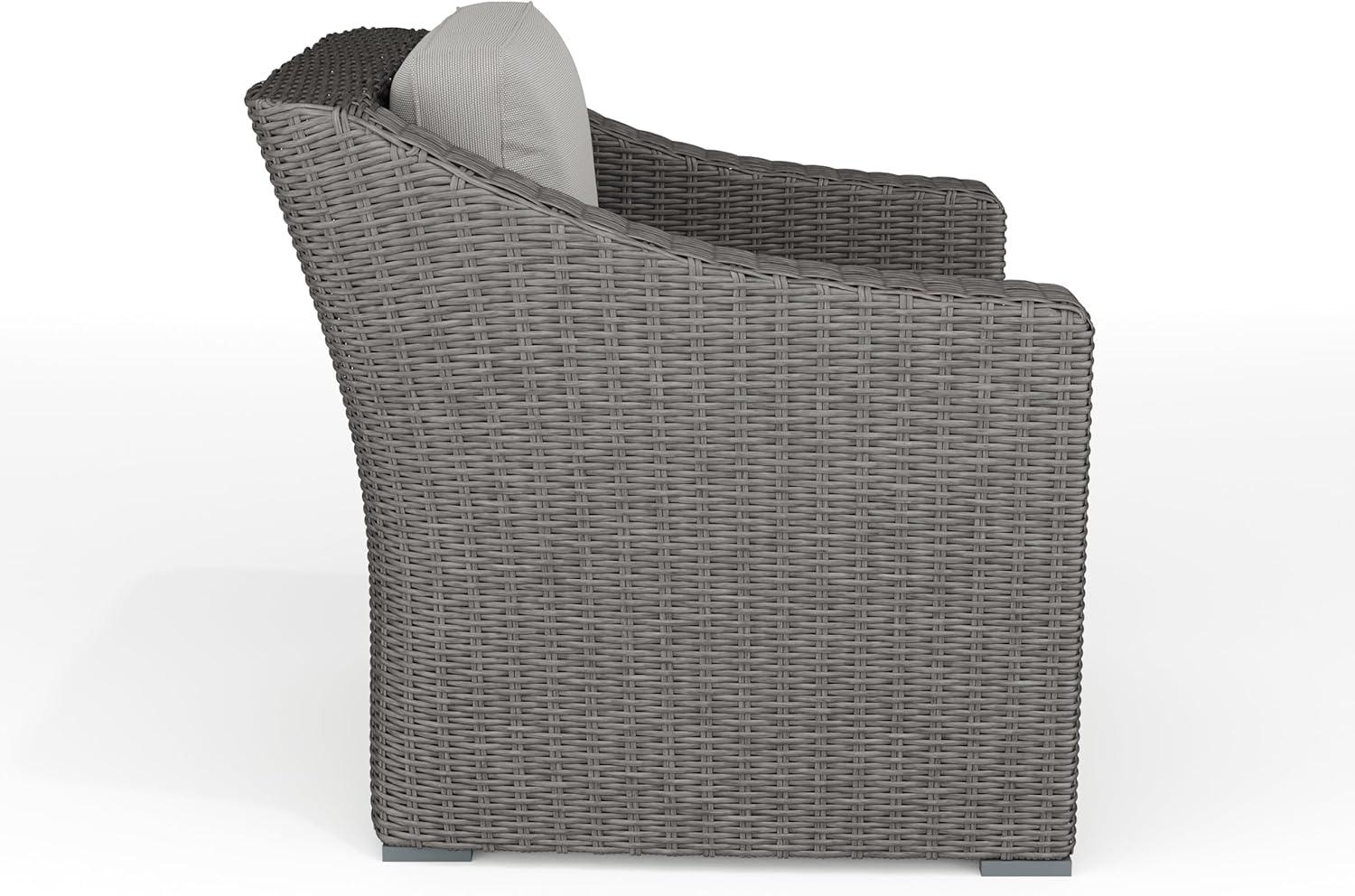 imageMartha Stewart Bedford IndoorOutdoor Patio Accent Chair with Rattan Wicker Finish in Brown with Tan AllWeather CushionsGray CushionsGray Frame