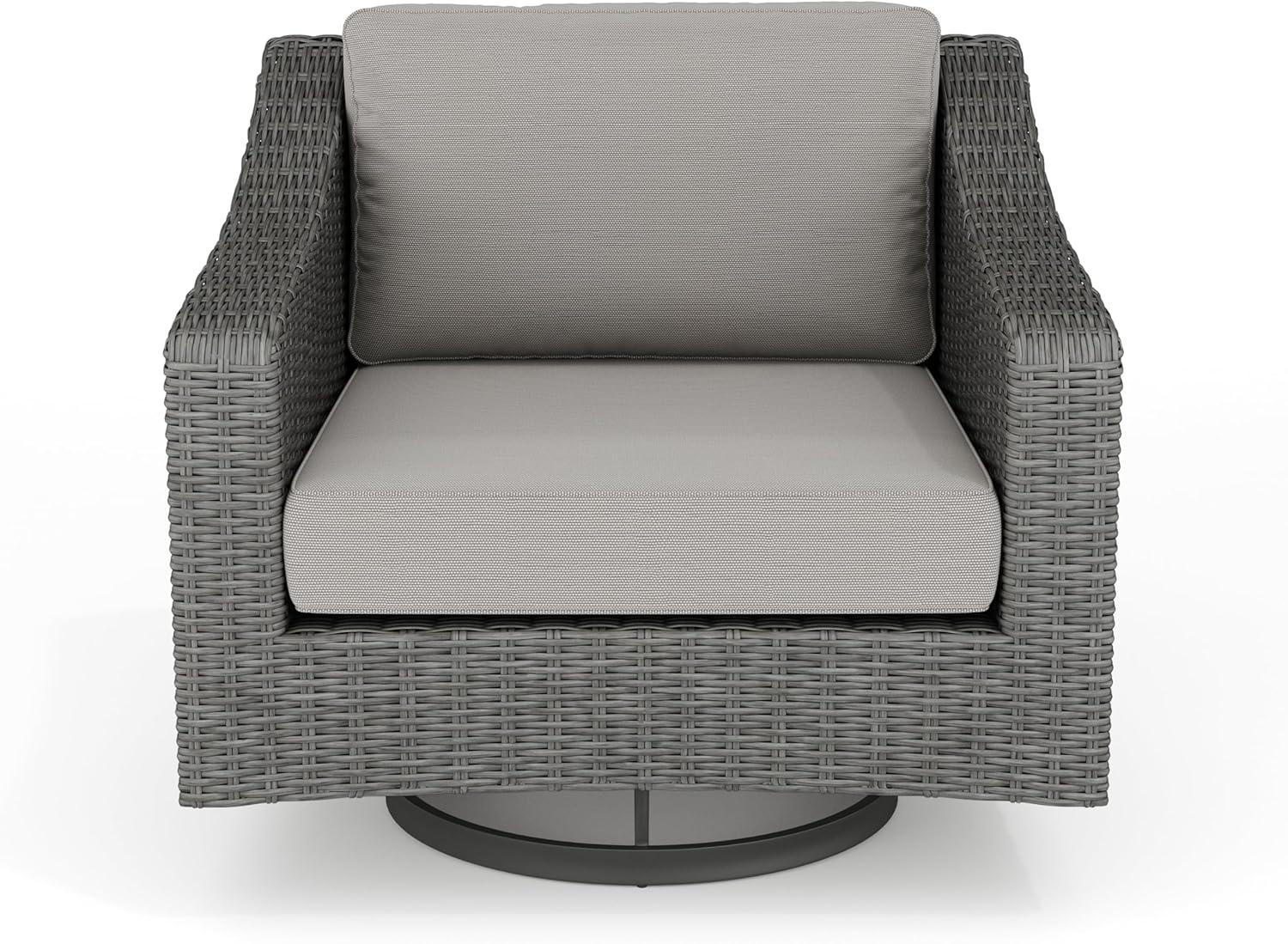 imageMartha Stewart Bedford IndoorOutdoor Patio Chair with 360 Swivel Functionality and Rattan Wicker Finish in Gray with Gray AllWeather Cushions