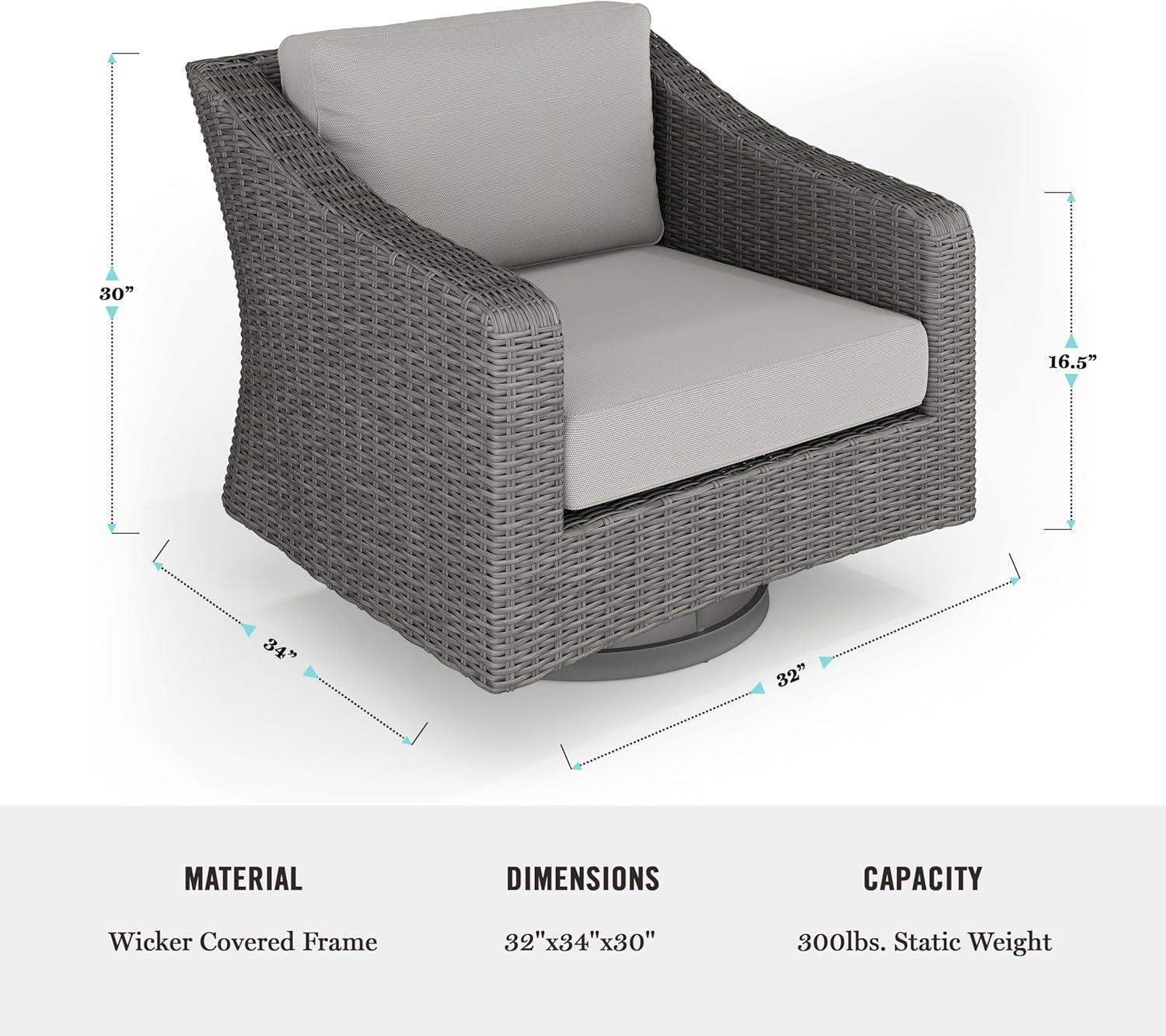 imageMartha Stewart Bedford IndoorOutdoor Patio Chair with 360 Swivel Functionality and Rattan Wicker Finish in Gray with Gray AllWeather Cushions