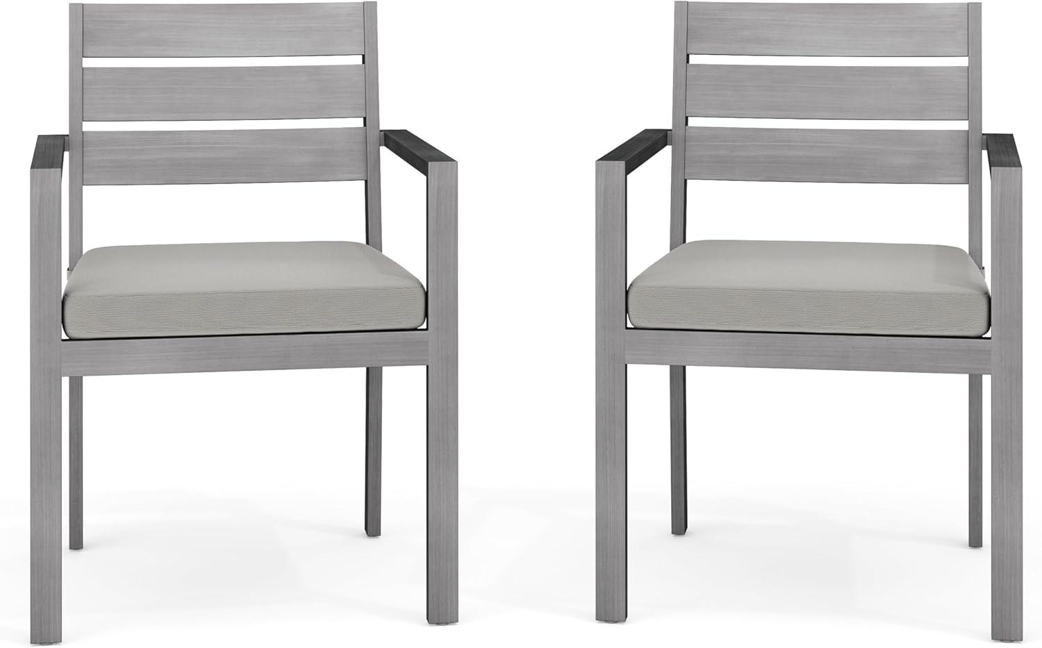 imageMartha Stewart Bedford IndoorOutdoor Stackable Aluminum Patio Armchairs with Brushed Woodgrain Finish in Brown and Cream AllWeather Cushions Set of 2Grey