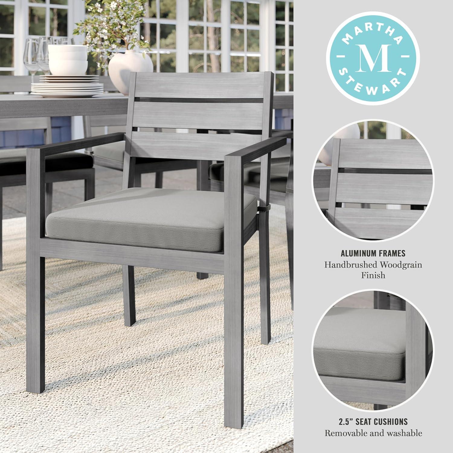 imageMartha Stewart Bedford IndoorOutdoor Stackable Aluminum Patio Armchairs with Brushed Woodgrain Finish in Brown and Cream AllWeather Cushions Set of 2Grey