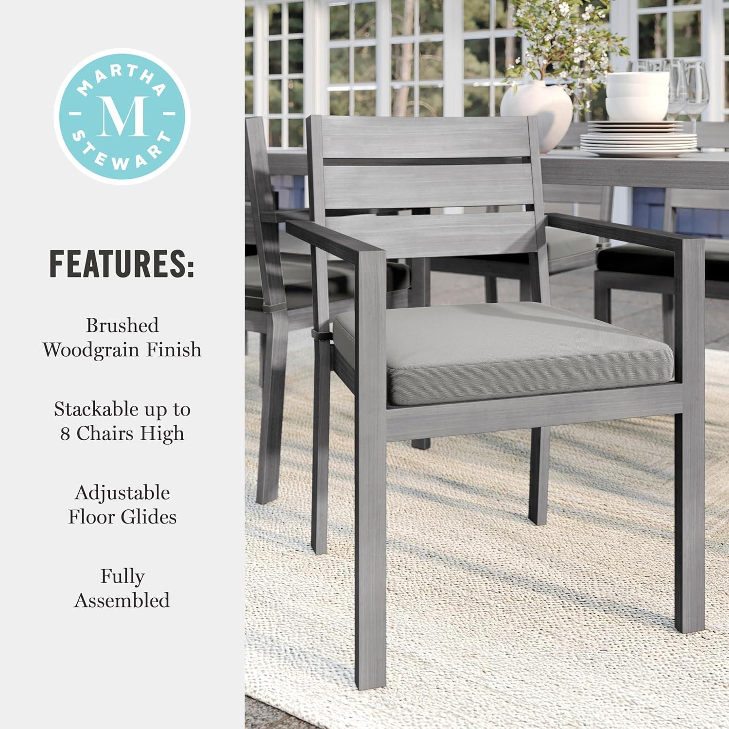 imageMartha Stewart Bedford IndoorOutdoor Stackable Aluminum Patio Armchairs with Brushed Woodgrain Finish in Brown and Cream AllWeather Cushions Set of 2Grey
