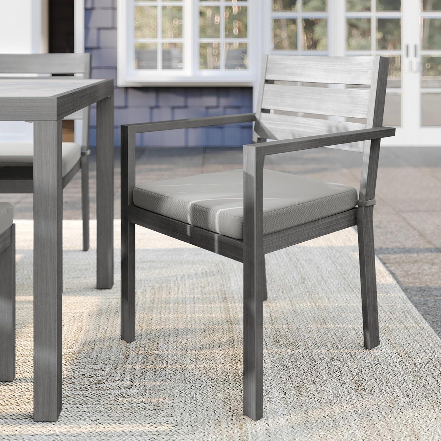 imageMartha Stewart Bedford IndoorOutdoor Stackable Aluminum Patio Armchairs with Brushed Woodgrain Finish in Brown and Cream AllWeather Cushions Set of 2Grey