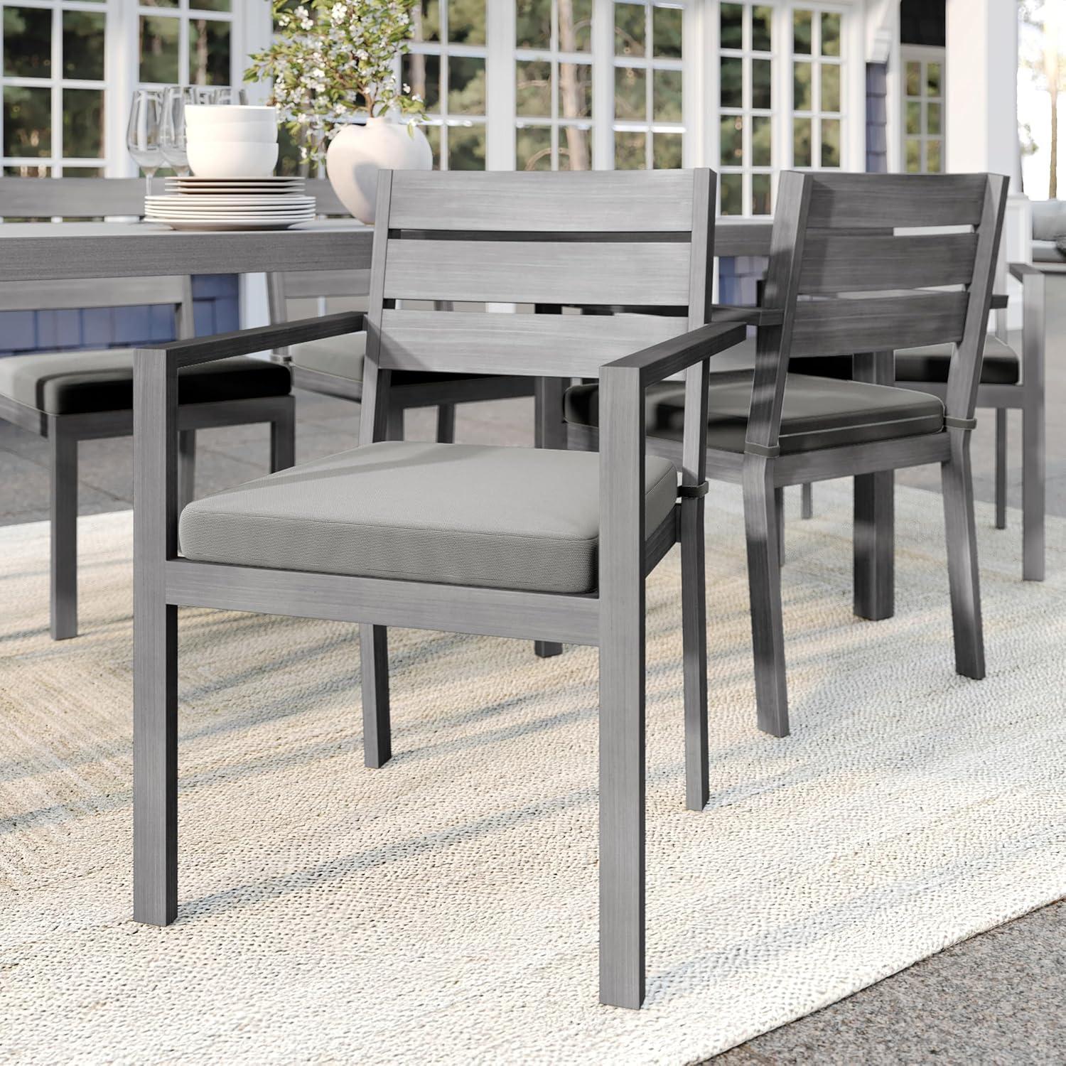 imageMartha Stewart Bedford IndoorOutdoor Stackable Aluminum Patio Armchairs with Brushed Woodgrain Finish in Brown and Cream AllWeather Cushions Set of 2Grey