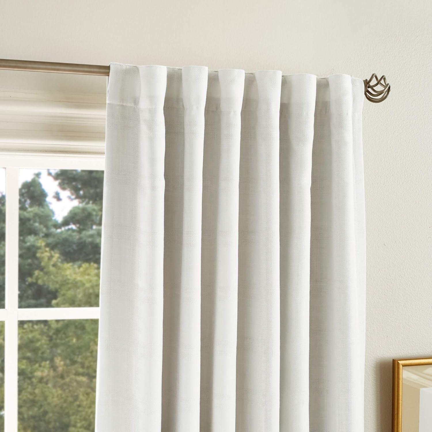 imageMartha Stewart Bedford Woven Plaid Blackout Back Tab Window Curtain Panel Pair 84quot WhiteWhite