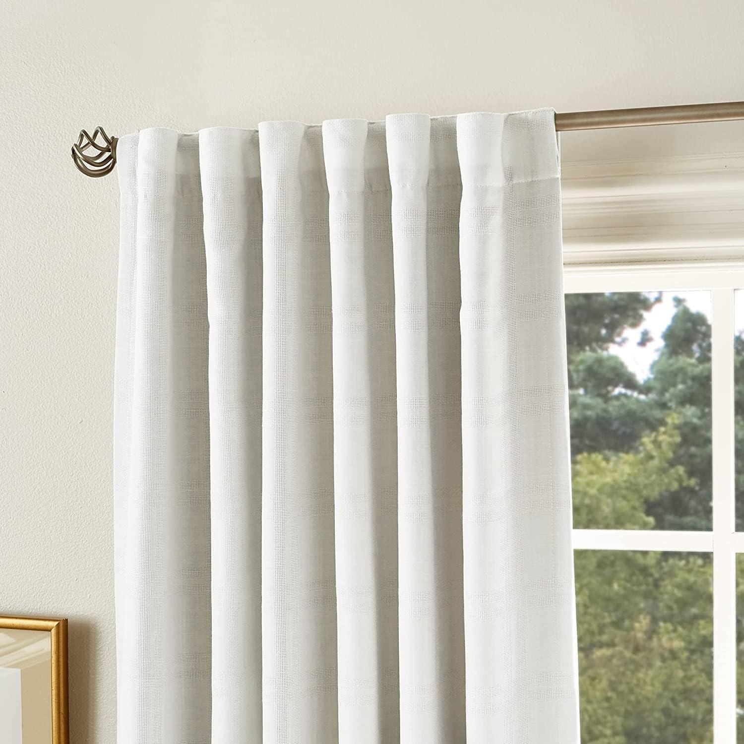 imageMartha Stewart Bedford Woven Plaid Blackout Back Tab Window Curtain Panel Pair 84quot WhiteWhite