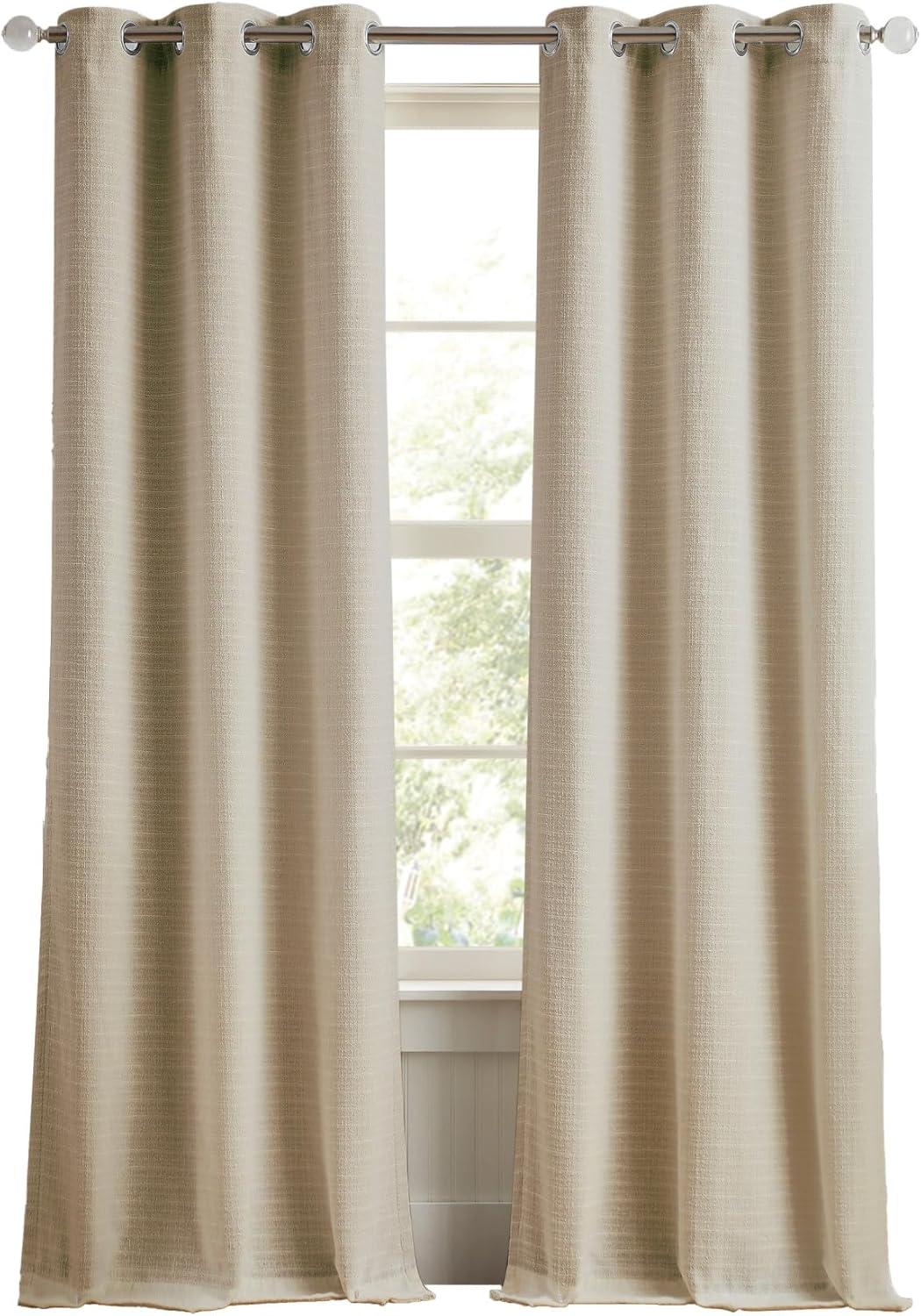 imageMartha Stewart Beige Room Darkening Curtains Textured Lined Grommet Window Curtain Panel Pair Sutter Set of 2 84quot SandSand