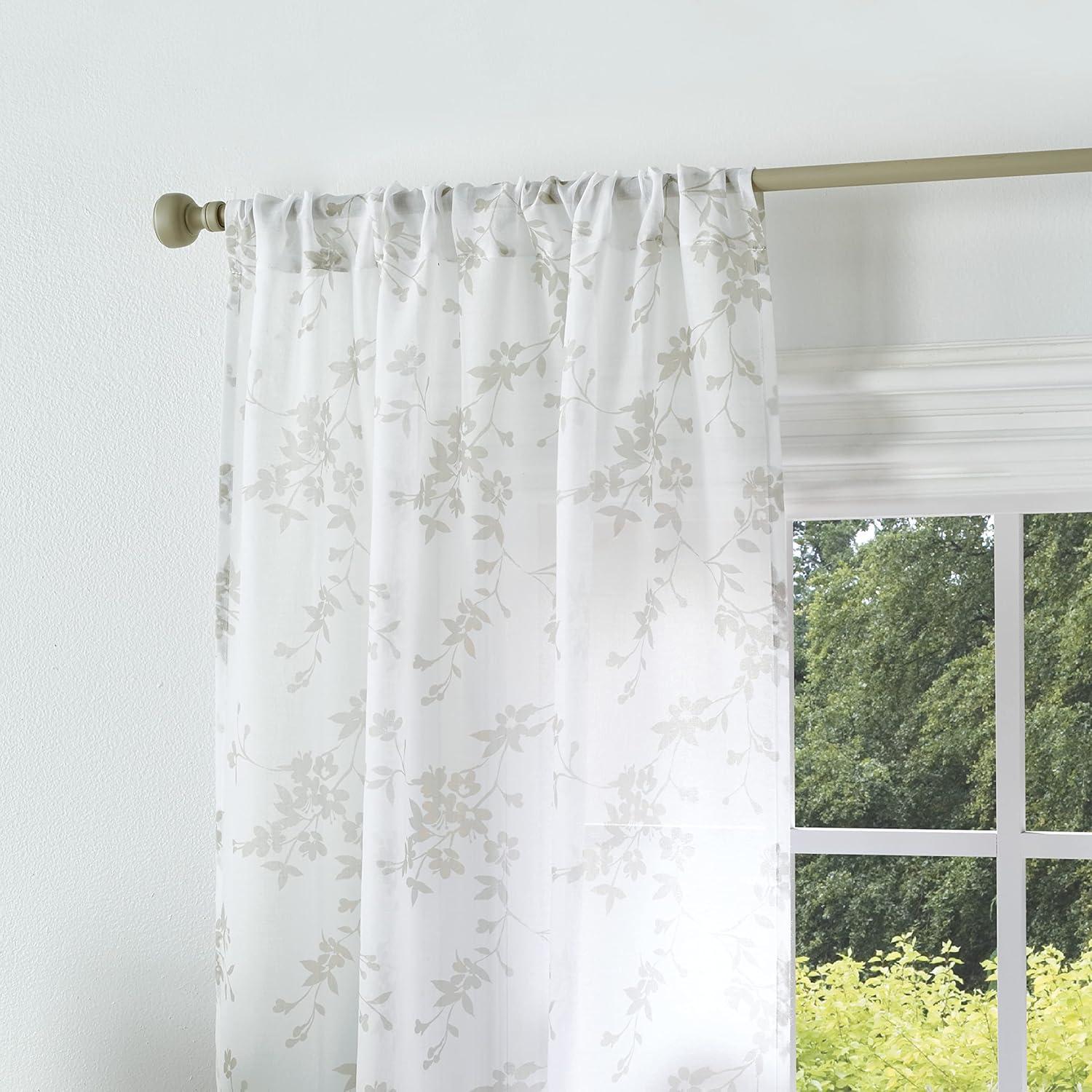 imageMartha Stewart Bellefield Floral Sheer Rod Pocket Window Curtain Panel Pair 84quot LinenLinen