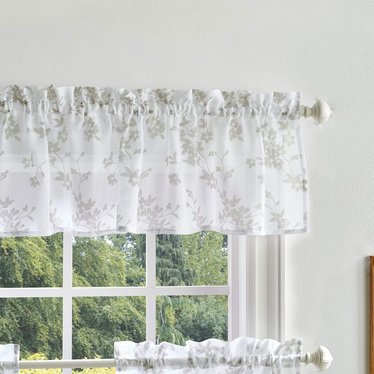 imageMartha Stewart Bellefield Floral Sheer Window Curtain Valance and Tiers Set LinenLinen