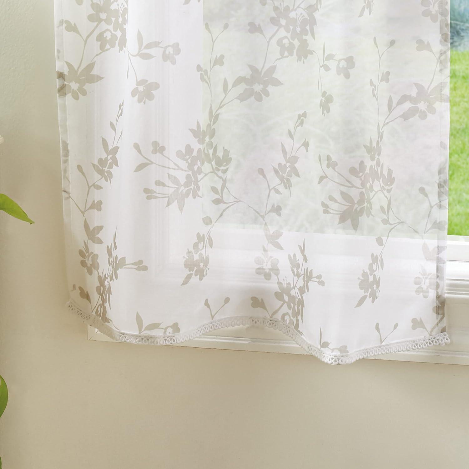 imageMartha Stewart Bellefield Floral Sheer Window Curtain Valance and Tiers Set LinenLinen