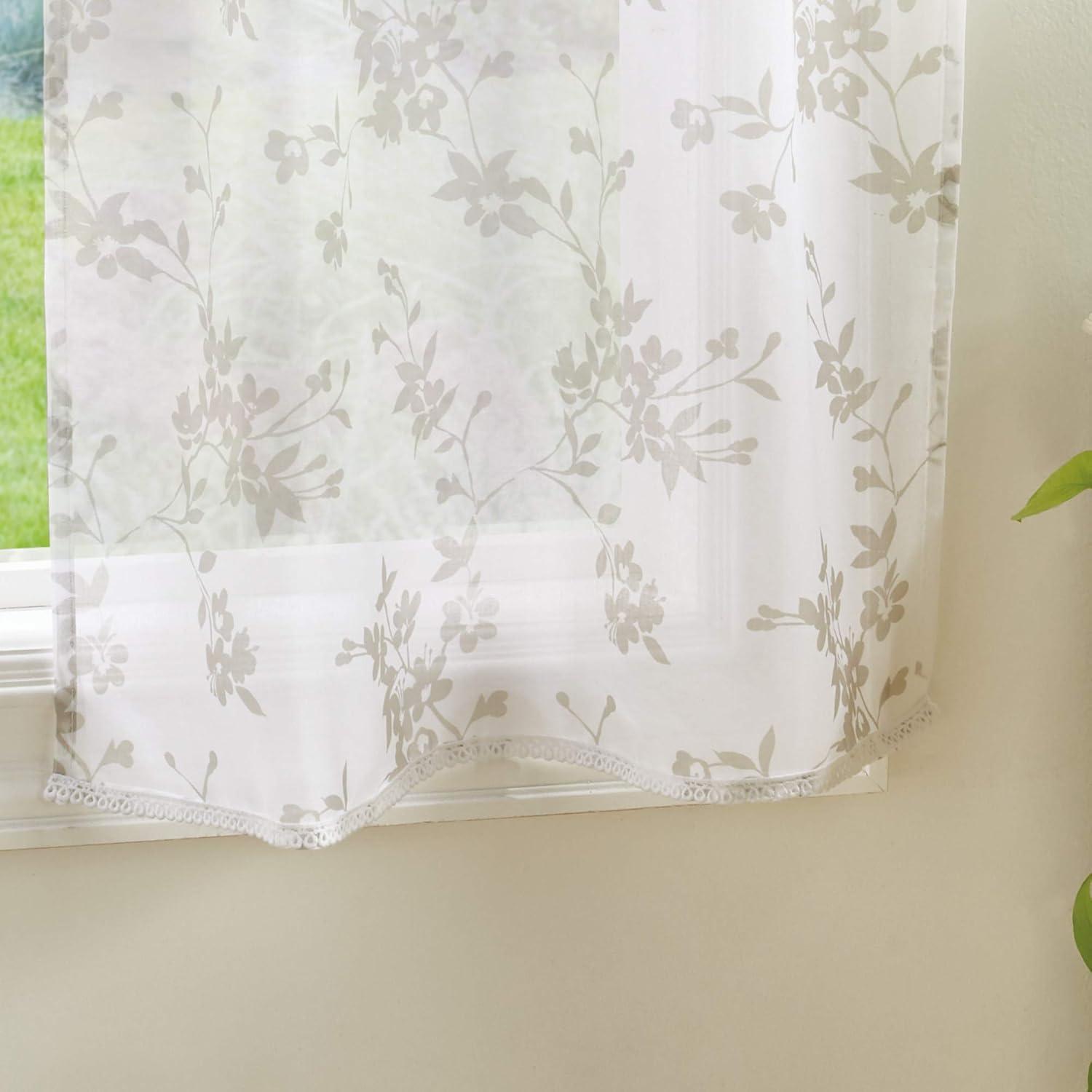 imageMartha Stewart Bellefield Floral Sheer Window Curtain Valance and Tiers Set LinenLinen