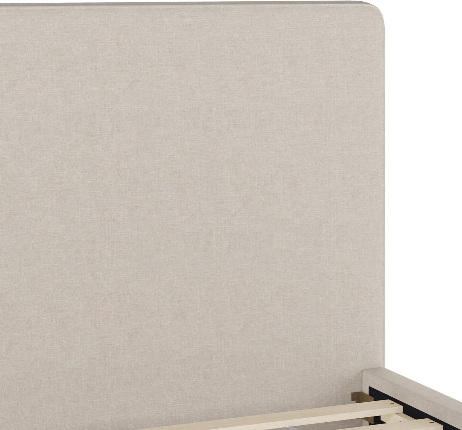 imageMartha Stewart Britta Platform Bed with Headboard ampamp Footboard Faux Linen Upholstery with Piping Detail Rounded Headboard No Box Spring Needed Queen BeigeBeige FabricWalnut Legs
