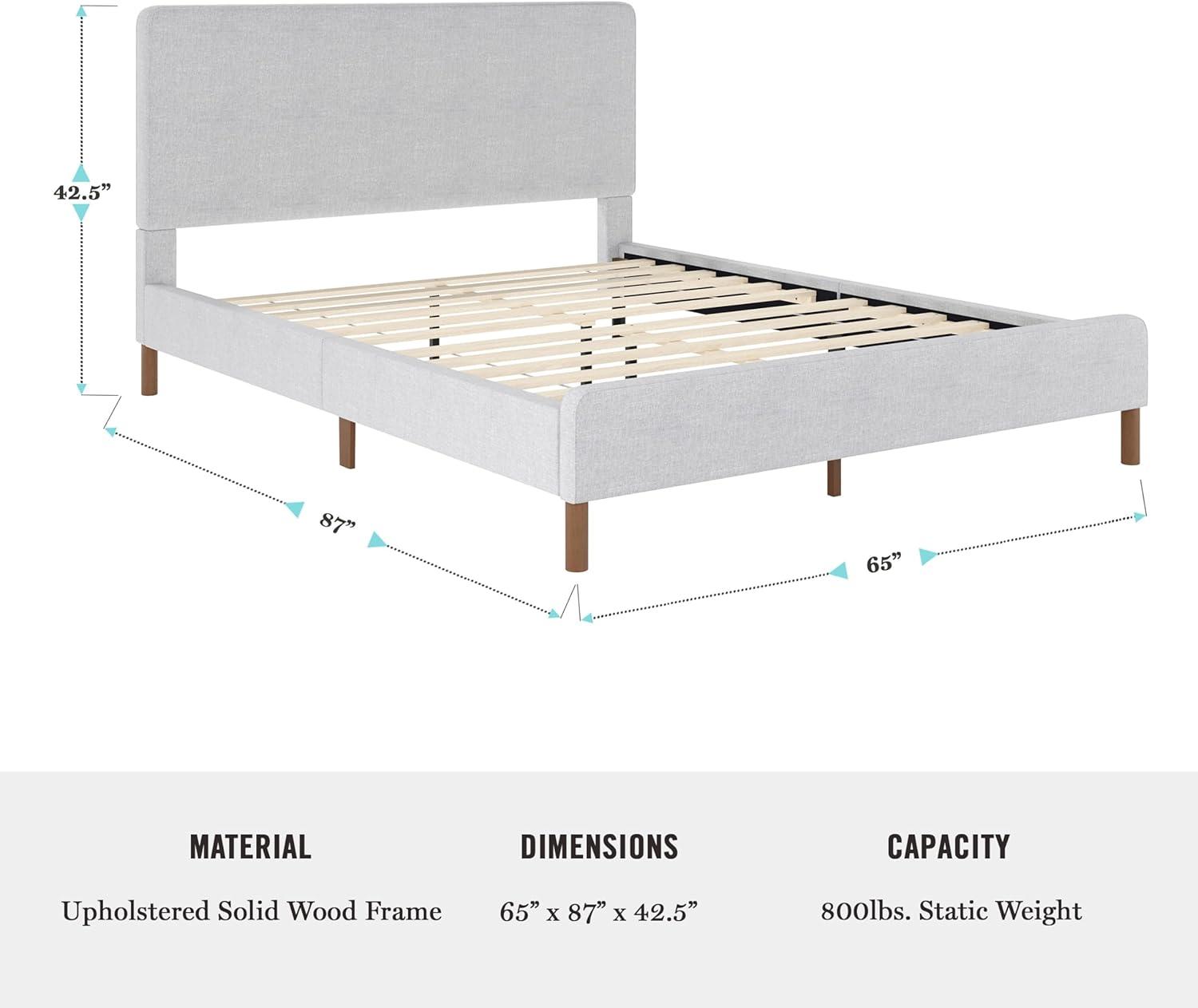 imageMartha Stewart Britta Platform Bed with Headboard ampamp Footboard Faux Linen Upholstery with Piping Detail Rounded Headboard No Box Spring Needed Queen BeigeGray FabricWalnut Legs