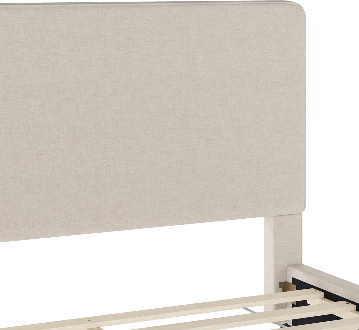 imageMartha Stewart Britta Platform Bed with Headboard ampamp Footboard Faux Linen Upholstery with Piping Detail Rounded Headboard No Box Spring Needed Queen BeigeBeige FabricWalnut Legs