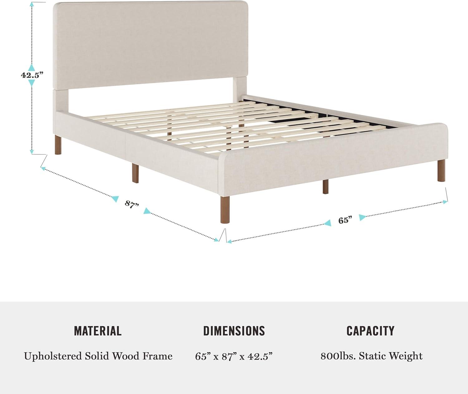 imageMartha Stewart Britta Platform Bed with Headboard ampamp Footboard Faux Linen Upholstery with Piping Detail Rounded Headboard No Box Spring Needed Queen BeigeBeige FabricWalnut Legs
