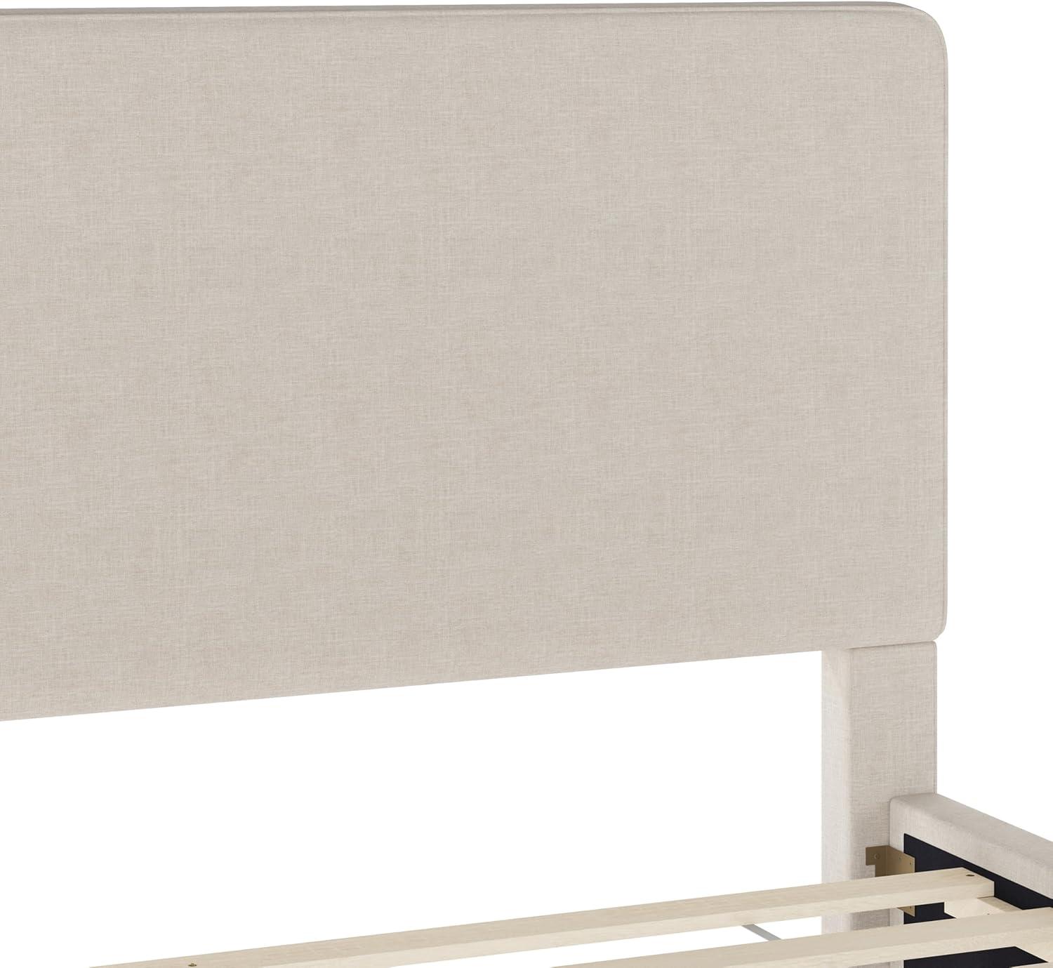 imageMartha Stewart Britta Platform Bed with Headboard ampamp Footboard Faux Linen Upholstery with Piping Detail Rounded Headboard No Box Spring Needed Queen BeigeBeige FabricWalnut Legs