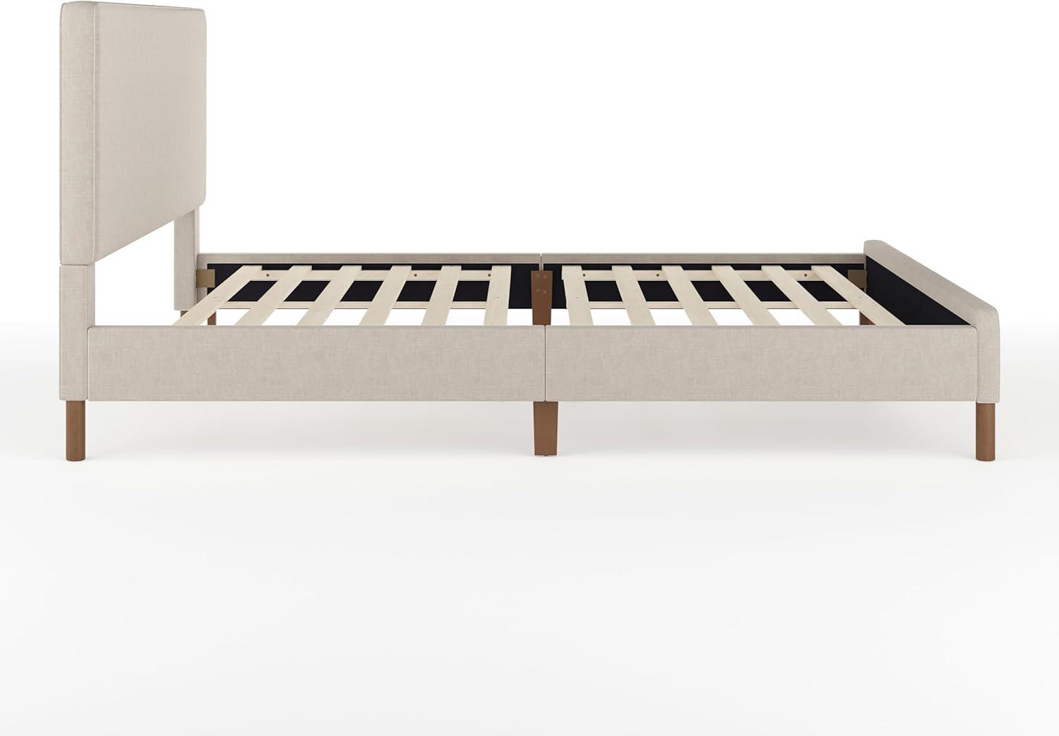 imageMartha Stewart Britta Platform Bed with Headboard ampamp Footboard Faux Linen Upholstery with Piping Detail Rounded Headboard No Box Spring Needed Queen BeigeBeige FabricWalnut Legs