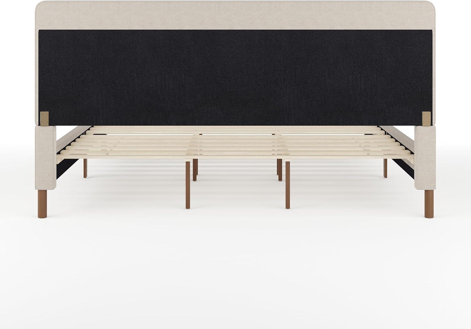 imageMartha Stewart Britta Platform Bed with Headboard ampamp Footboard Faux Linen Upholstery with Piping Detail Rounded Headboard No Box Spring Needed Queen BeigeBeige FabricWalnut Legs