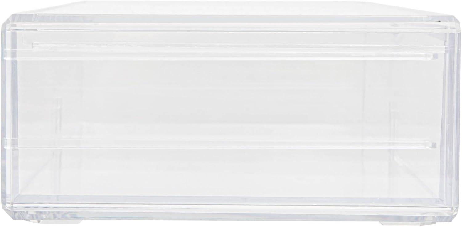 imageMartha Stewart Brody Desk Organizer with Drawer Stackable Plastic Desk Storage Box Organizer for Office Bathroom Countertop or Dorm 1275quot x 775quot Clear1275 x 775