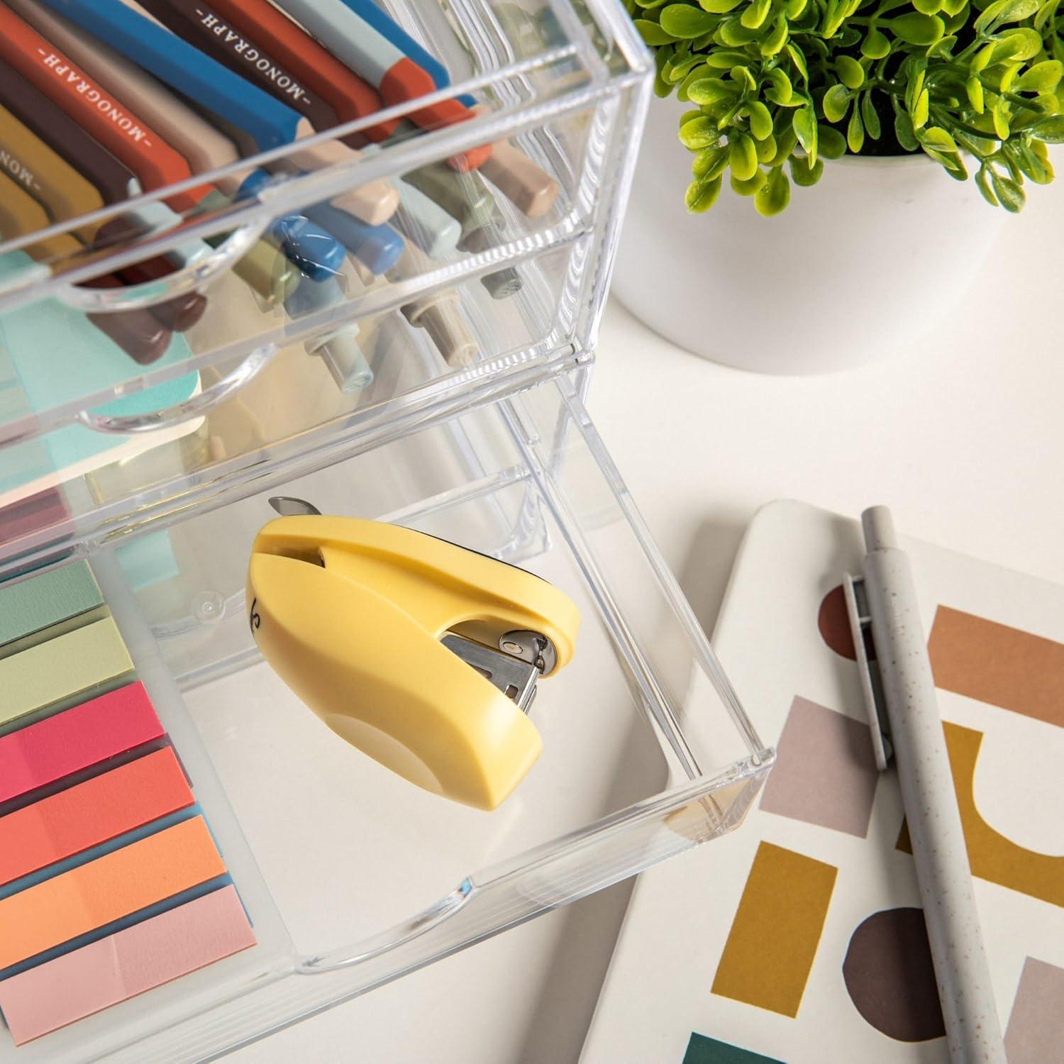 imageMartha Stewart Brody Desk Organizer with Drawer Stackable Plastic Desk Storage Box Organizer for Office Bathroom Countertop or Dorm 1275quot x 775quot Clear6 x 75