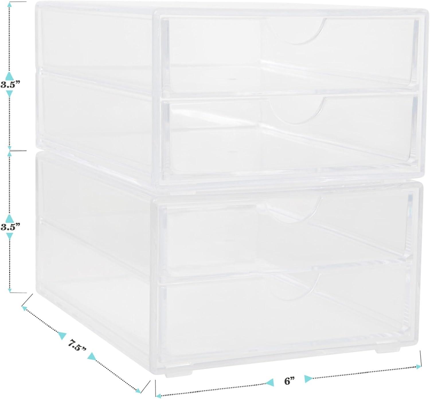 imageMartha Stewart Brody Desk Organizer with Drawer Stackable Plastic Desk Storage Box Organizer for Office Bathroom Countertop or Dorm 1275quot x 775quot Clear6 x 75