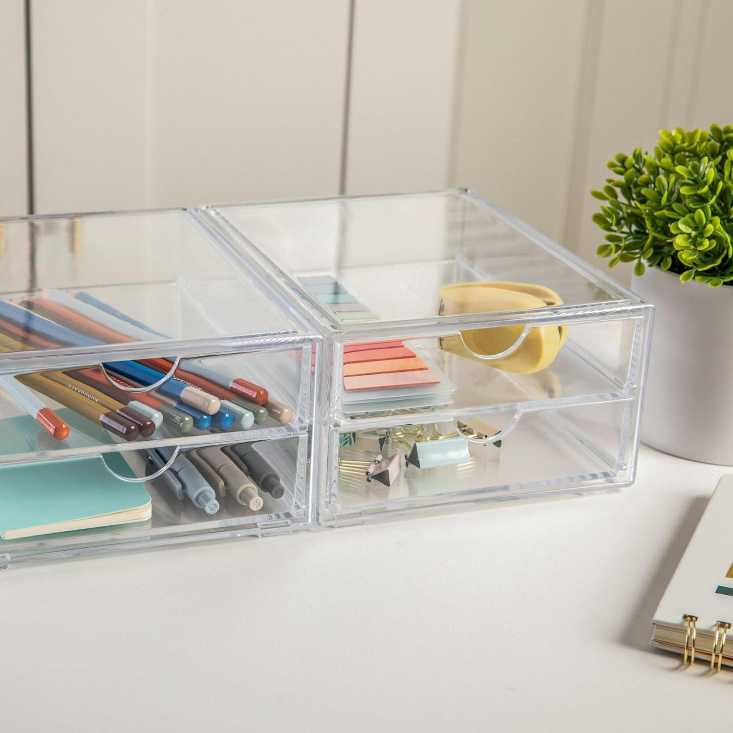 imageMartha Stewart Brody Desk Organizer with Drawer Stackable Plastic Desk Storage Box Organizer for Office Bathroom Countertop or Dorm 1275quot x 775quot Clear6 x 75
