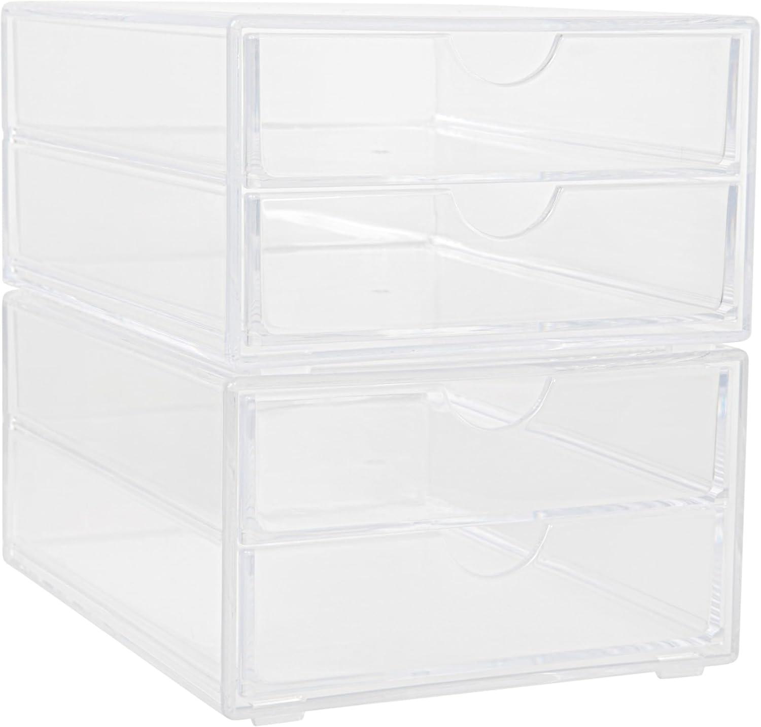 imageMartha Stewart Brody Desk Organizer with Drawer Stackable Plastic Desk Storage Box Organizer for Office Bathroom Countertop or Dorm 1275quot x 775quot Clear6 x 75
