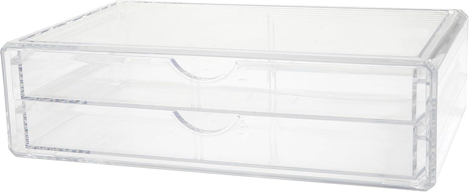 imageMartha Stewart Brody Desk Organizer with Drawer Stackable Plastic Desk Storage Box Organizer for Office Bathroom Countertop or Dorm 1275quot x 775quot Clear1275 x 775