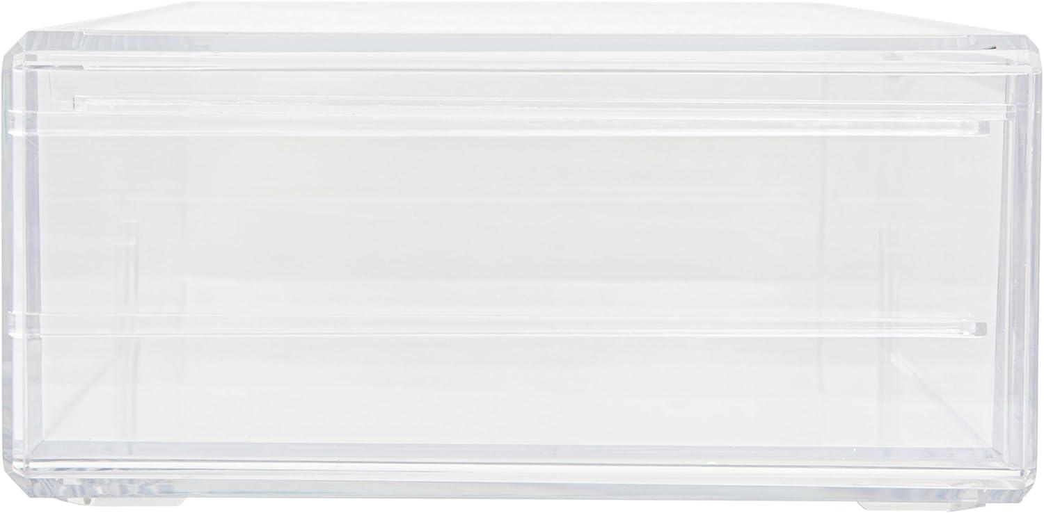 imageMartha Stewart Brody Desk Organizer with Drawer Stackable Plastic Desk Storage Box Organizer for Office Bathroom Countertop or Dorm 1275quot x 775quot Clear1275 x 775