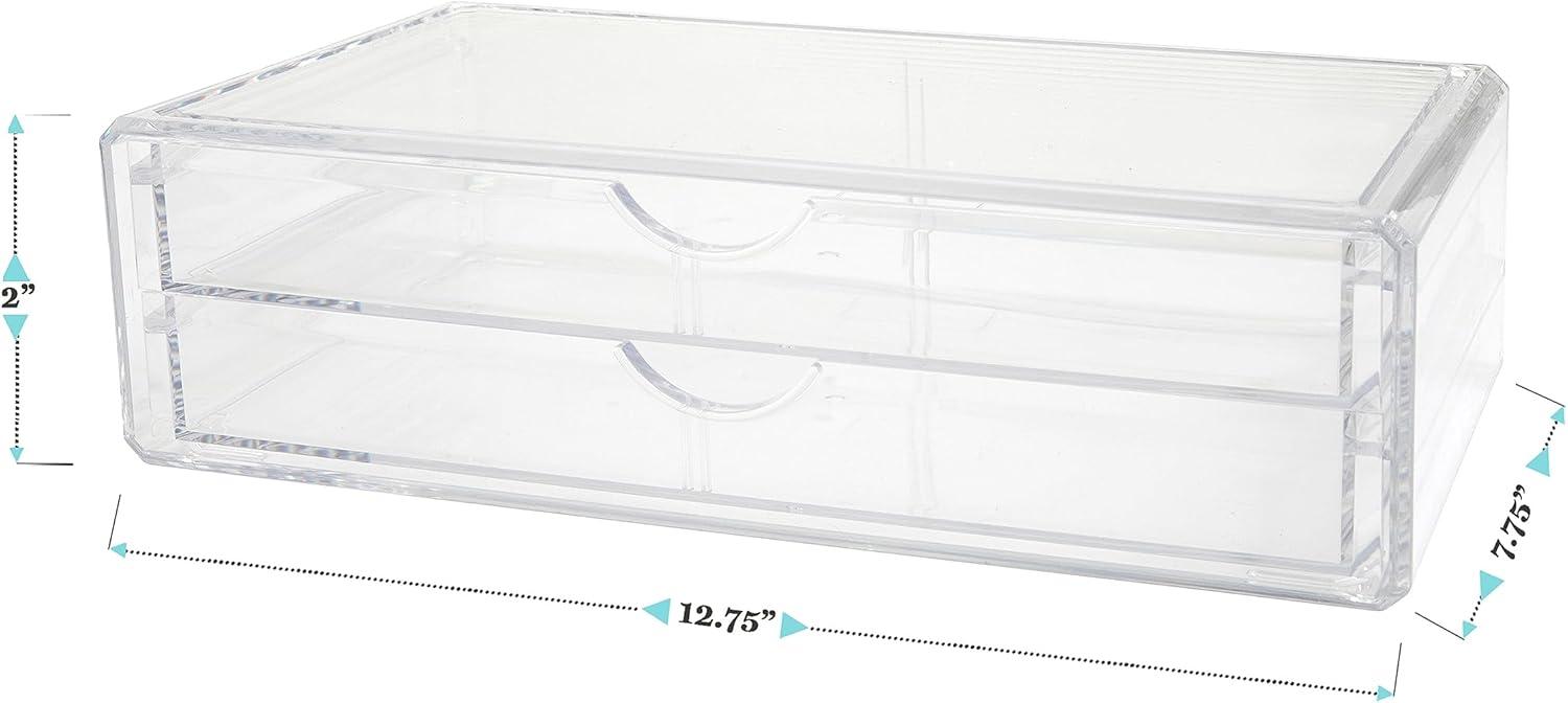 imageMartha Stewart Brody Desk Organizer with Drawer Stackable Plastic Desk Storage Box Organizer for Office Bathroom Countertop or Dorm 1275quot x 775quot Clear1275 x 775