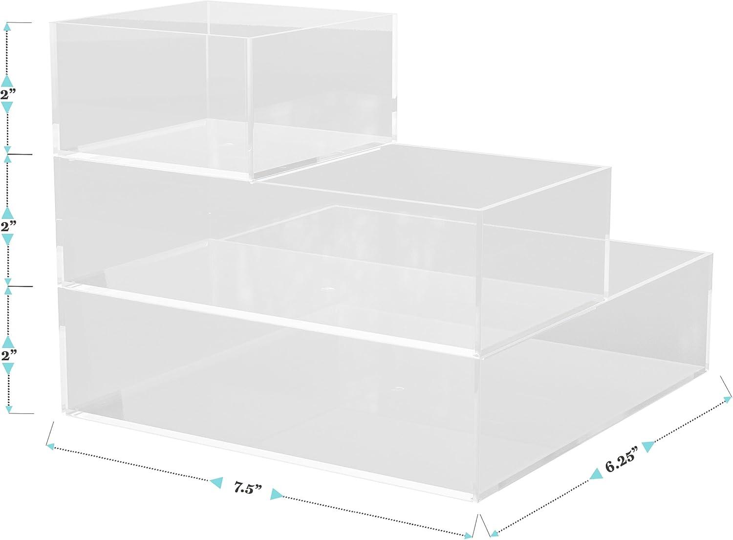 imageMartha Stewart Brody Desktop Storage Organizer Stack and Slide Plastic Organizer Tray Organizer for Office Kitchen or Vanity 3quot x 75quot Clear1S 1M 1L