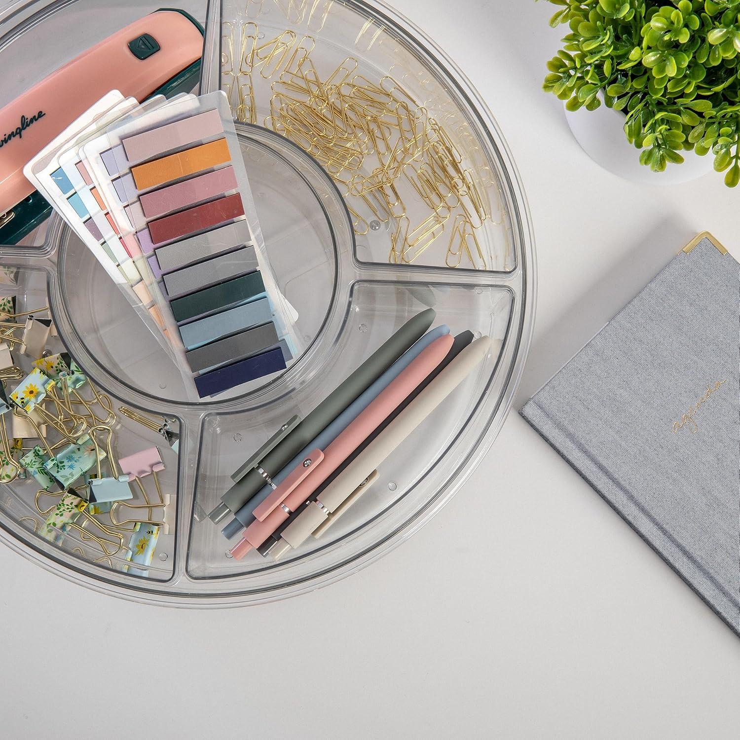 imageMartha Stewart Brody Divided Lazy Susan Organizer with 5 Removable Bins Plastic 360 Rotating Desk Storage Organizer 12 Inch Clear