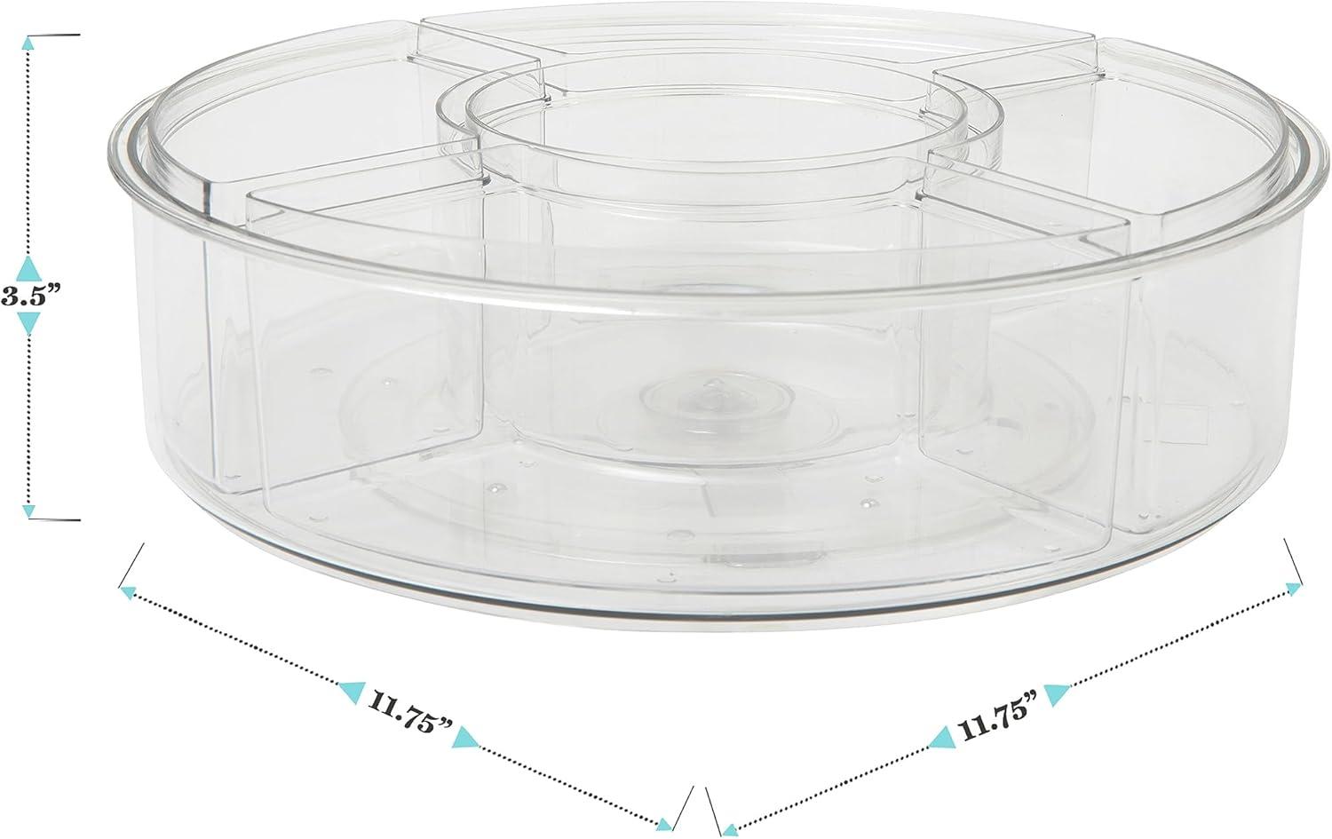 imageMartha Stewart Brody Divided Lazy Susan Organizer with 5 Removable Bins Plastic 360 Rotating Desk Storage Organizer 12 Inch Clear