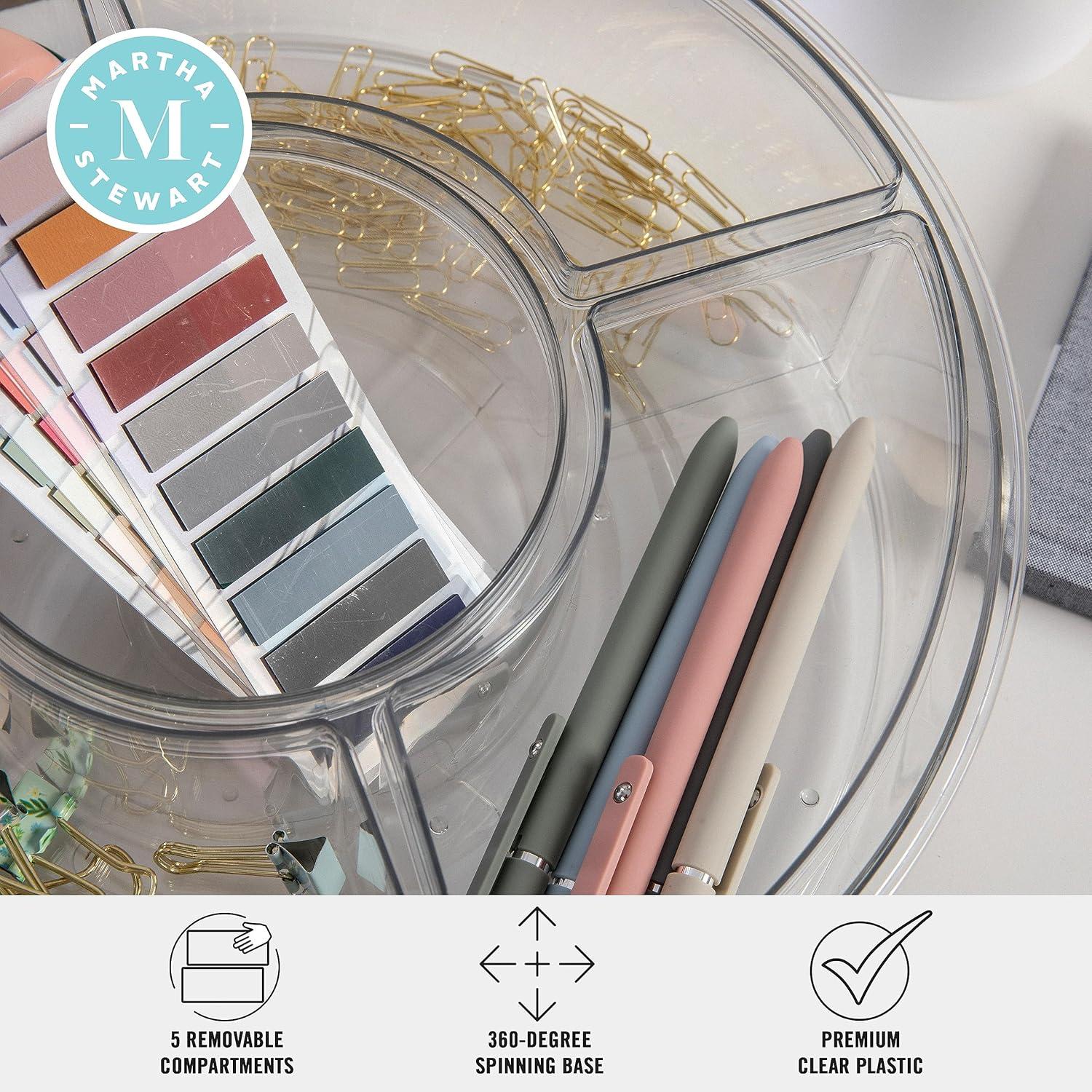 imageMartha Stewart Brody Divided Lazy Susan Organizer with 5 Removable Bins Plastic 360 Rotating Desk Storage Organizer 12 Inch Clear