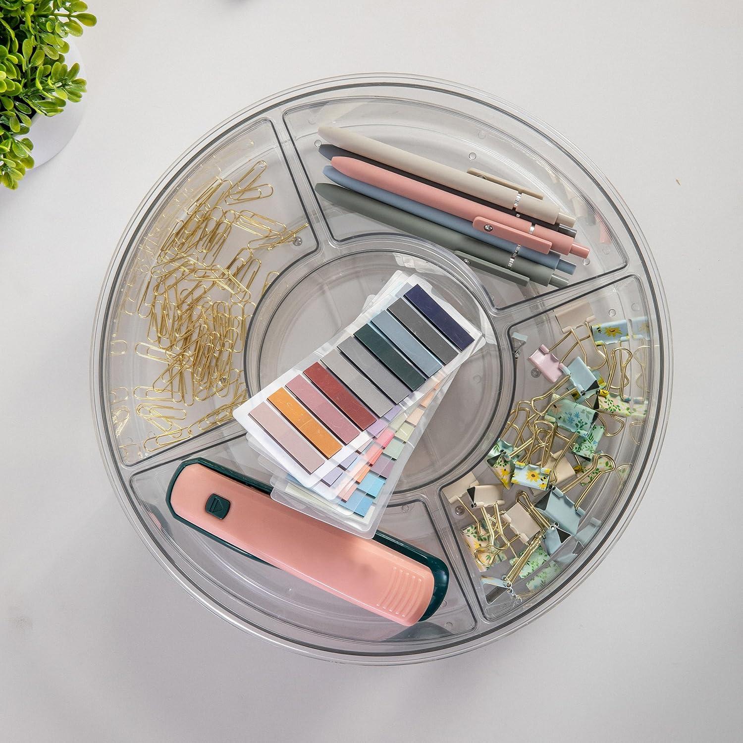 imageMartha Stewart Brody Divided Lazy Susan Organizer with 5 Removable Bins Plastic 360 Rotating Desk Storage Organizer 12 Inch Clear