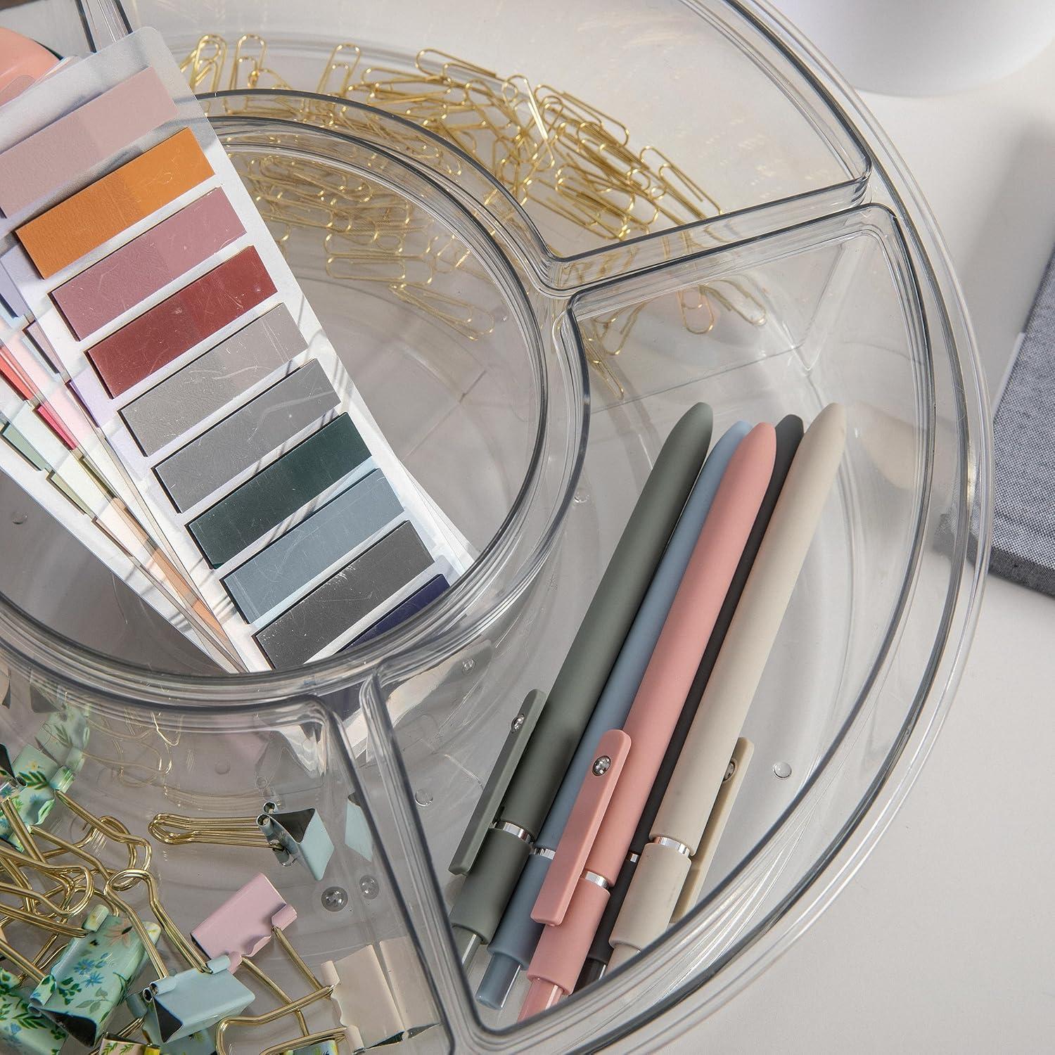 imageMartha Stewart Brody Divided Lazy Susan Organizer with 5 Removable Bins Plastic 360 Rotating Desk Storage Organizer 12 Inch Clear