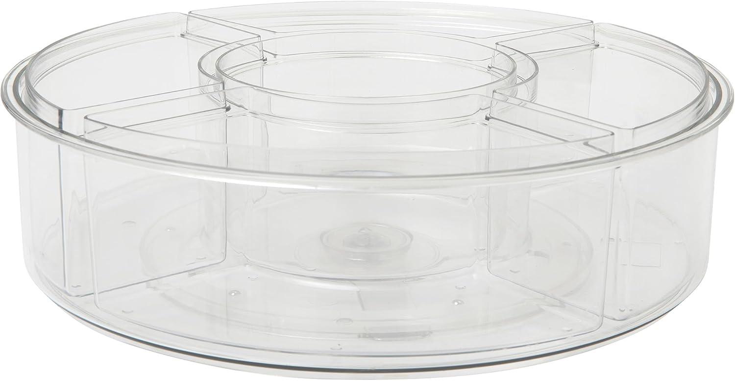 imageMartha Stewart Brody Divided Lazy Susan Organizer with 5 Removable Bins Plastic 360 Rotating Desk Storage Organizer 12 Inch Clear