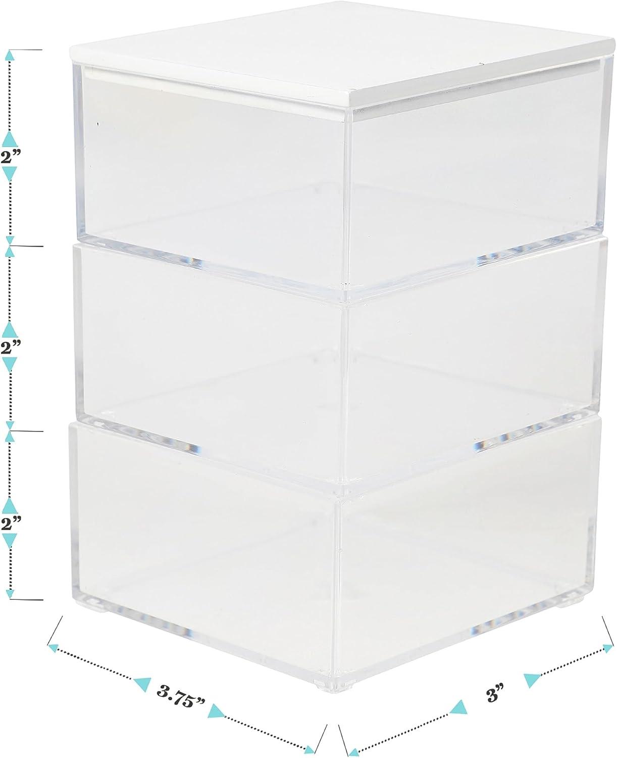 imageMartha Stewart Brody Plastic Storage Organizer Bins with Engineered Wood Lid for Home Office Kitchen or Bathroom 3 Pack Small 375quot x 3quot ClearWhite