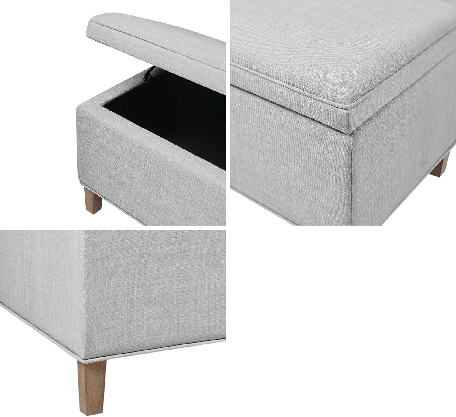 imageMartha Stewart Caymus Rectangular Storage Ottoman Bench Upholstered Textured Fabric Soft Hinge Pipped Edges with Solid Wood Legs Accent Furniture for Bedroom Dcor Easy to Assemble Light Grey
