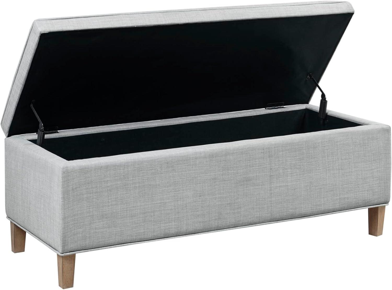 imageMartha Stewart Caymus Rectangular Storage Ottoman Bench Upholstered Textured Fabric Soft Hinge Pipped Edges with Solid Wood Legs Accent Furniture for Bedroom Dcor Easy to Assemble Light Grey