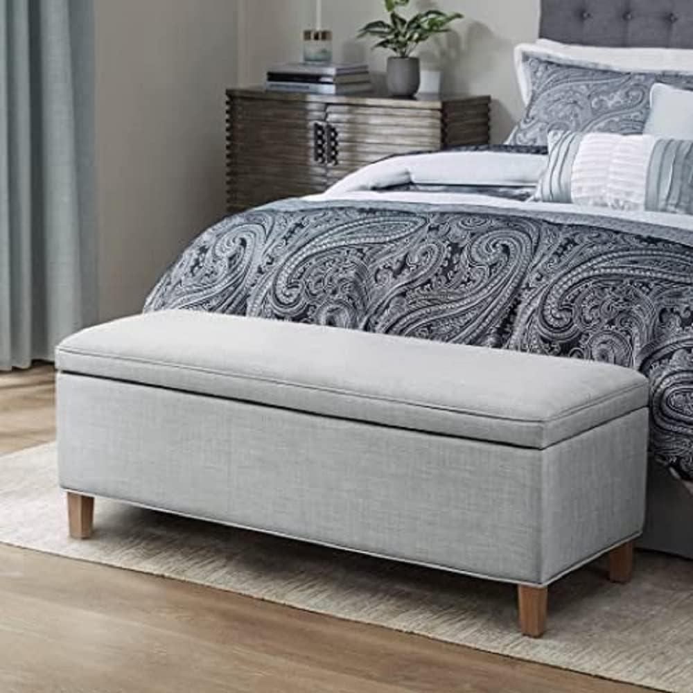 imageMartha Stewart Caymus Rectangular Storage Ottoman Bench Upholstered Textured Fabric Soft Hinge Pipped Edges with Solid Wood Legs Accent Furniture for Bedroom Dcor Easy to Assemble Light Grey