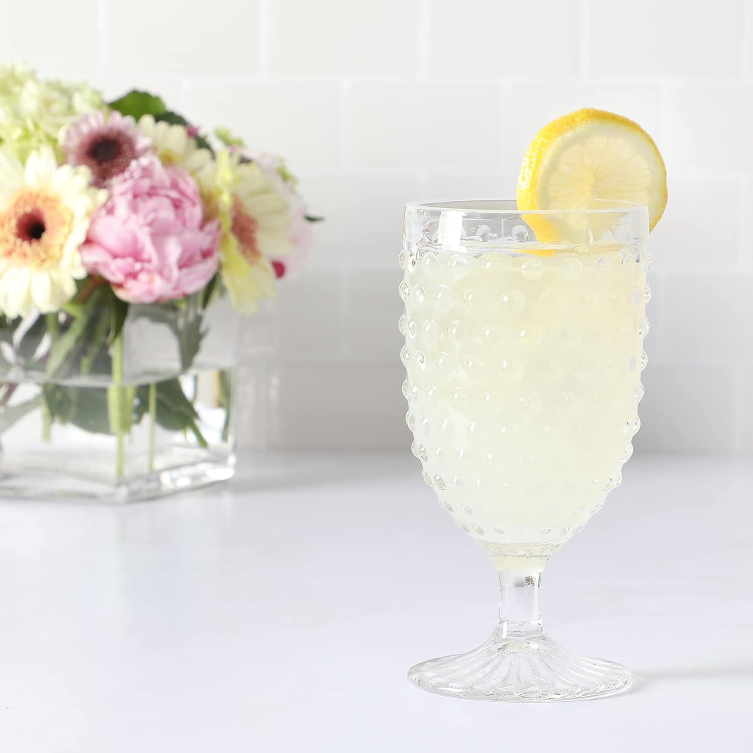 imageMartha Stewart Chauncey 4Pack 142 oz Hobnail Handmade Glass Goblet PinkClear Hobnail