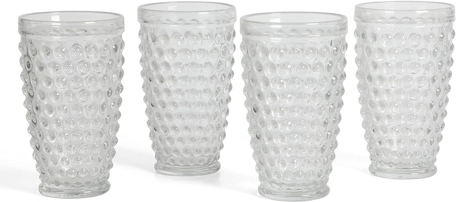 imageMartha Stewart Chauncey 4Pack 142 oz Hobnail Handmade Glass Goblet PinkClear Hobnail