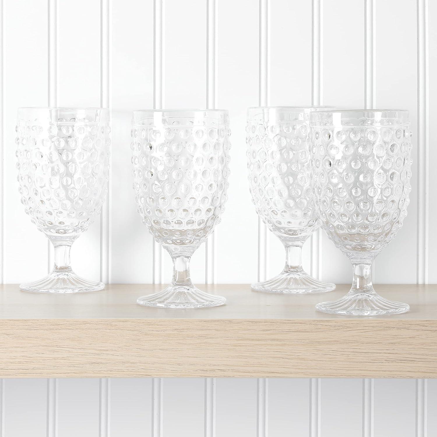imageMartha Stewart Chauncey 4Pack 142 oz Hobnail Handmade Glass Goblet PinkClear Hobnail