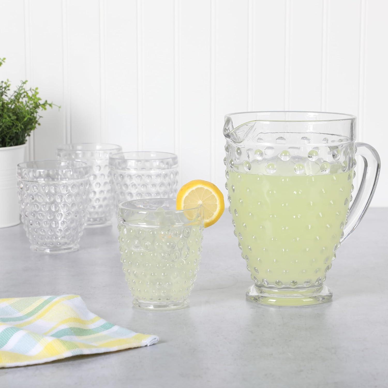 imageMartha Stewart Chauncey 4Pack 142 oz Hobnail Handmade Glass Goblet PinkClear Hobnail