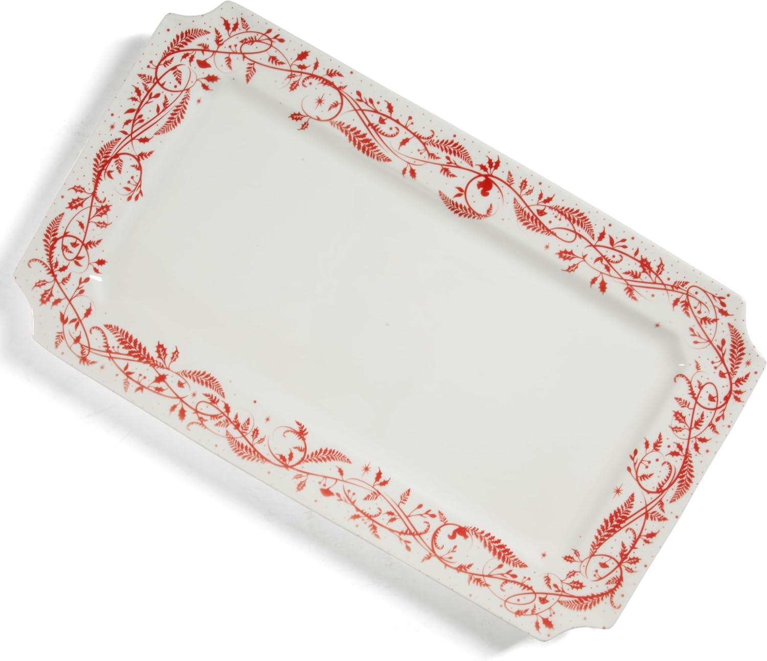 imageMartha Stewart Christmas Plates 12 Piece Decorated Red and White Stoneware Dinnerware SetChristmas Vines Serveware