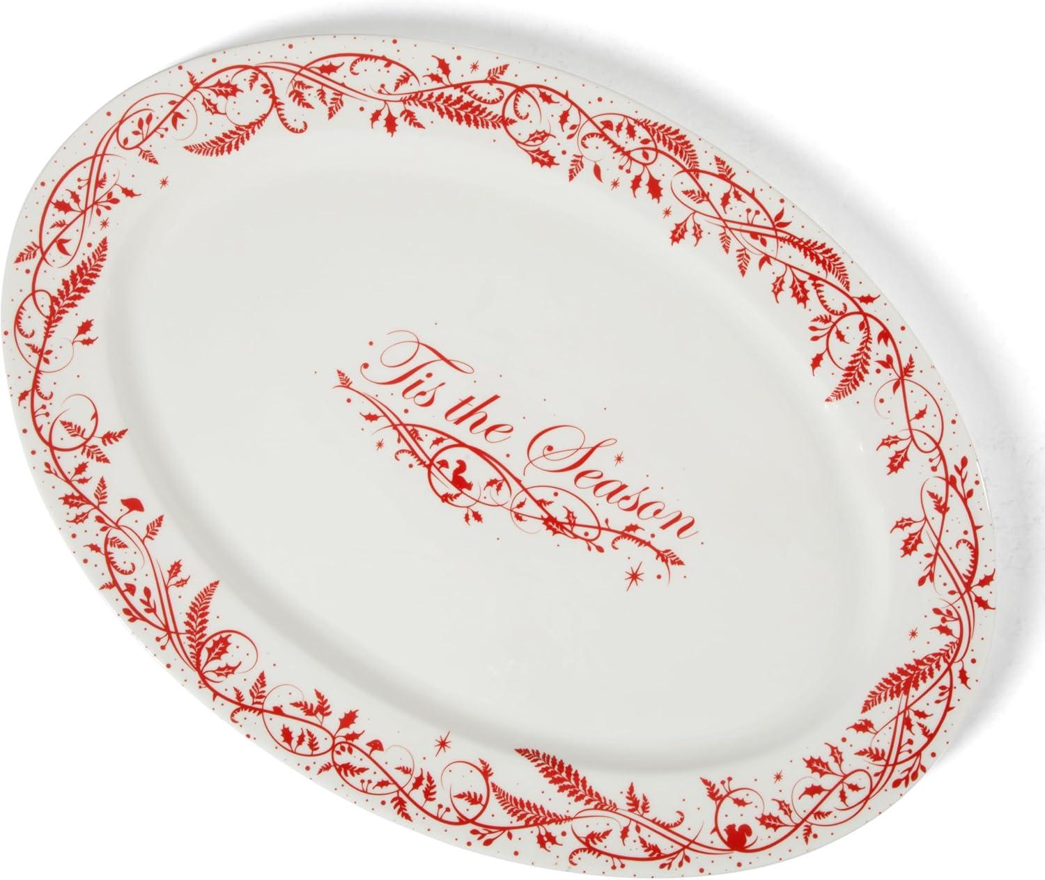 imageMartha Stewart Christmas Plates 12 Piece Decorated Red and White Stoneware Dinnerware SetChristmas Vines Serveware