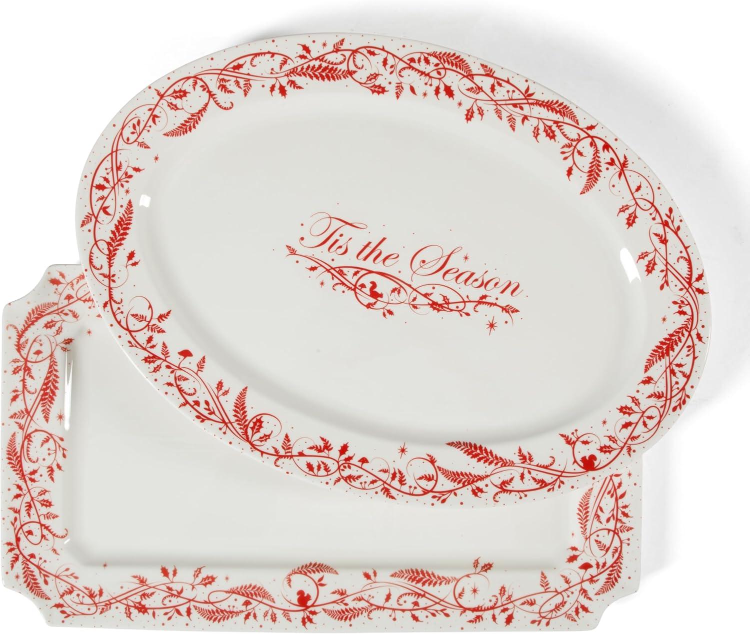 imageMartha Stewart Christmas Plates 12 Piece Decorated Red and White Stoneware Dinnerware SetChristmas Vines Serveware
